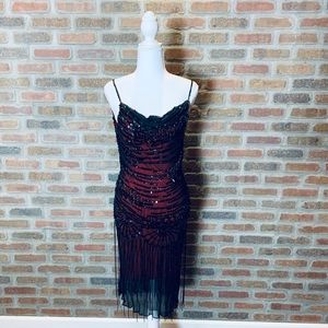 Black Sequin Dress with Red Liner